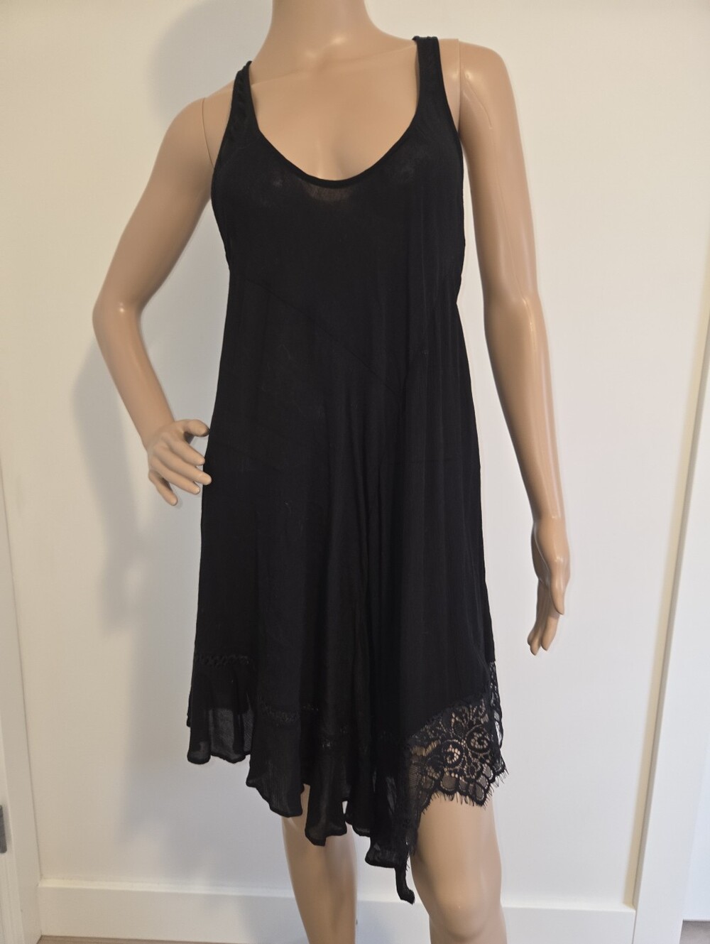 Free People Intimately Black "Eyelashes" Lace Trim Slip Dress